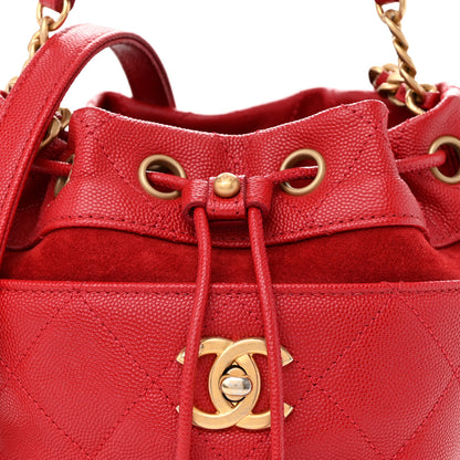 Chanel Caviar Suede Quilted Drawstring Bucket Bag Dark Red 8 of 11