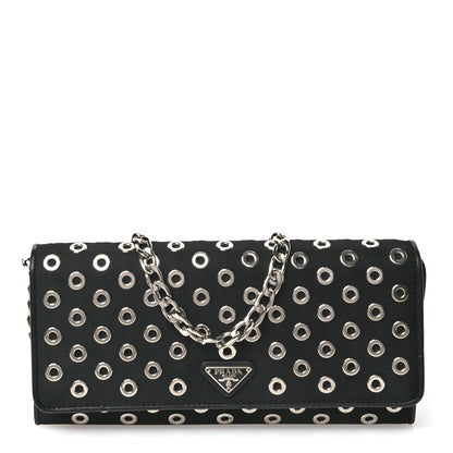 Prada Tessuto Nylon Soft Calf Grommet Wallet On Chain Black 1 of 11
