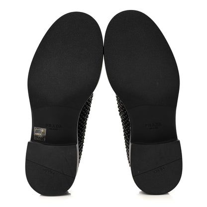 Prada Satin Crystal Metal Triangle Logo Mens Loafers 7 Black 5 of 7