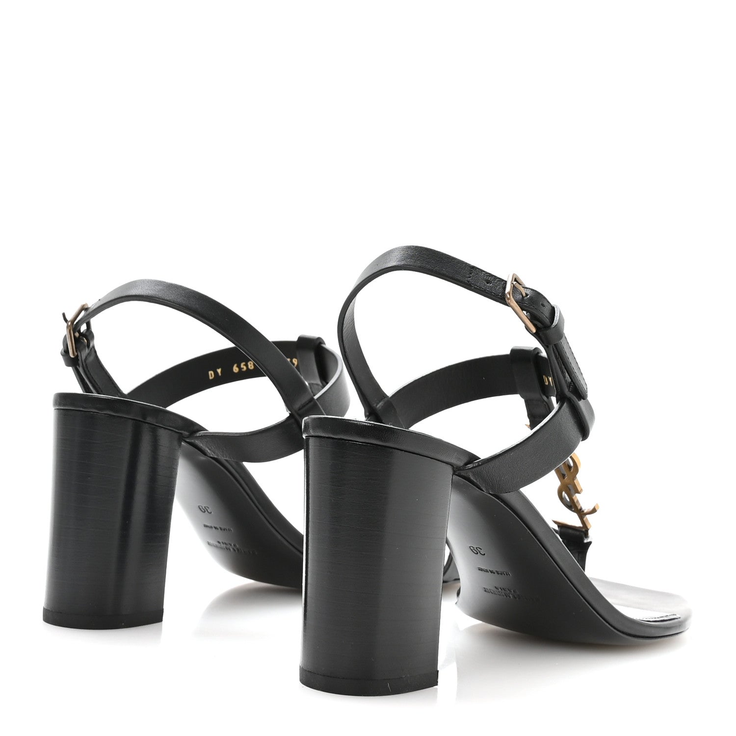 Saint Laurent Calfskin Cassandra Sandals 39 Black 5 of 8