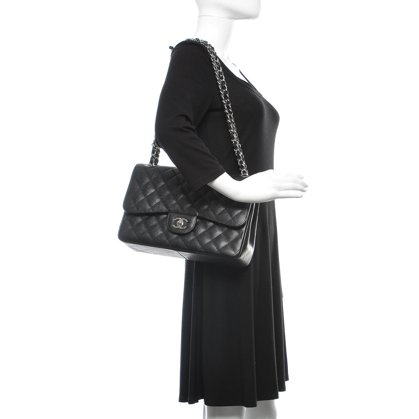 Caviar Quilted Jumbo Double Flap Black