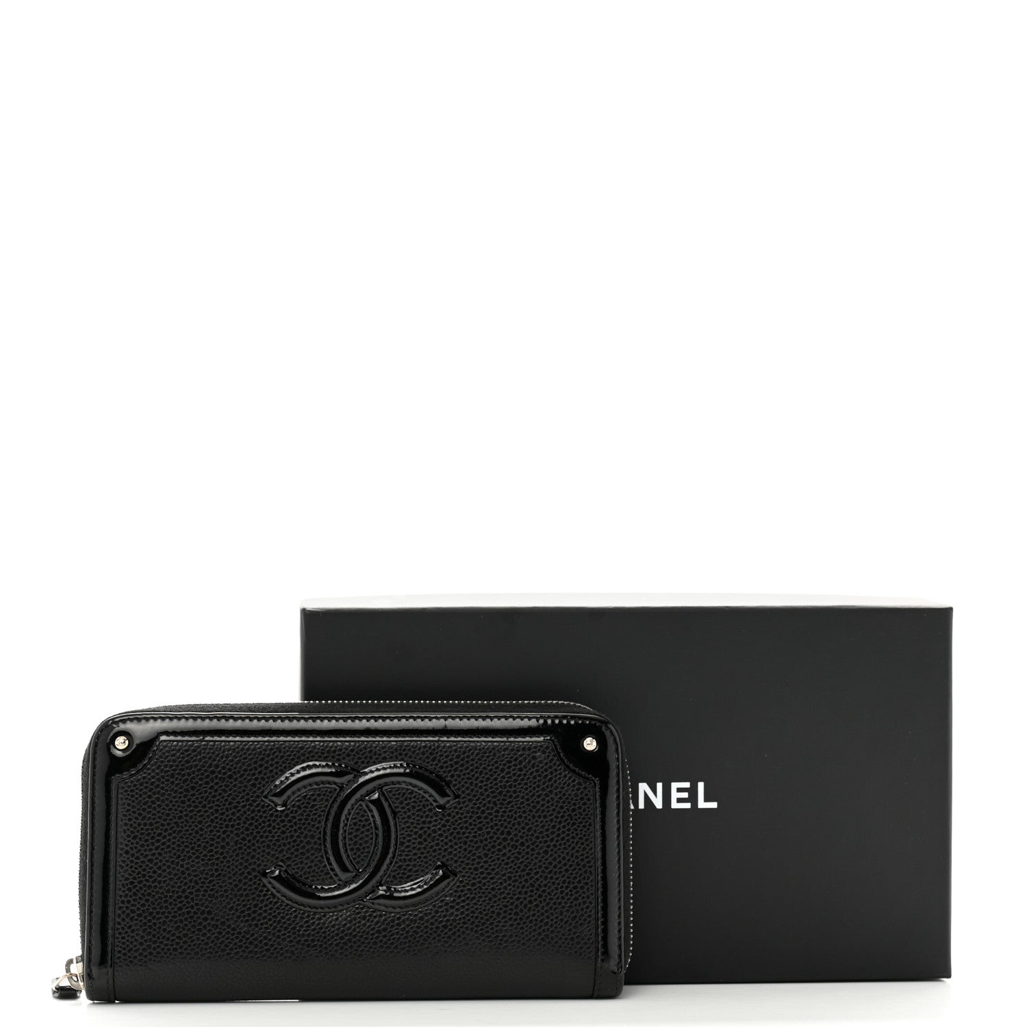 Chanel Caviar Patent Small CC Contour Zip Around Wallet Black 11 of 11