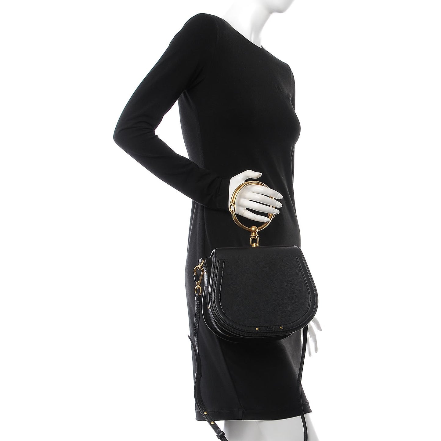 Calfskin Suede Medium Nile Bracelet Bag Black