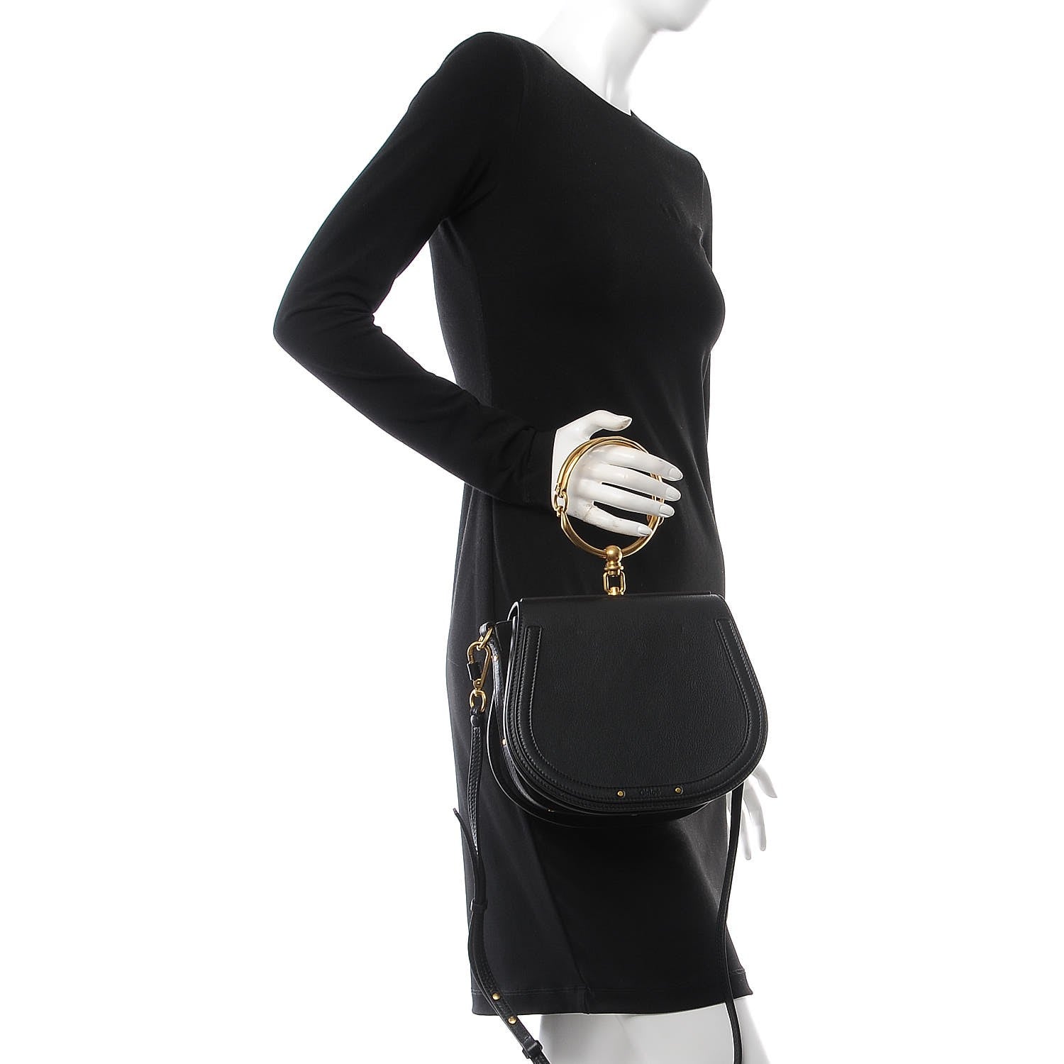 Chloe Calfskin Suede Medium Nile Bracelet Bag Black 2 of 8