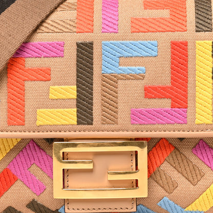 Fendi Canvas Vitello King FF Multicolor Embroidered Baguette Multicolor Cuoio 6 of 8