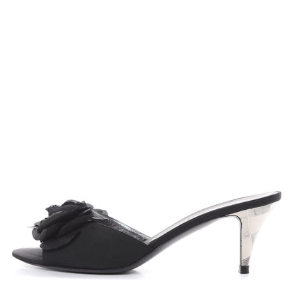 Chanel Metal Silk Grosgrain Camellia Mules 39.5 Black 1 of 7