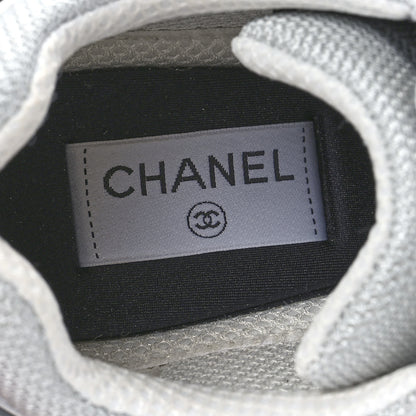 Chanel Mesh Suede Calfskin Womens CC Sneakers 40 White Silver Light Grey 6 of 8