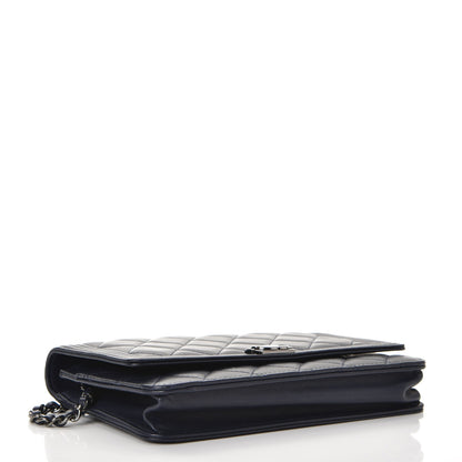 Chanel Lambskin Quilted Boy Wallet On Chain WOC Navy Blue 4 of 12