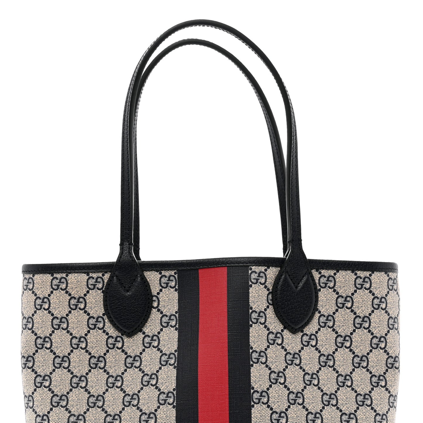 GG Supreme Monogram Textured Dollar Calfskin Web Small Ophidia Tote Beige Blue