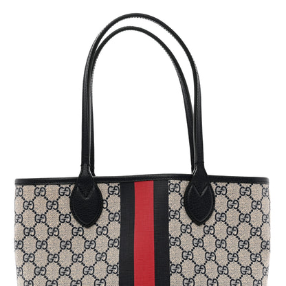 Gucci GG Supreme Monogram Textured Dollar Calfskin Web Small Ophidia Tote Beige Blue 5 of 10