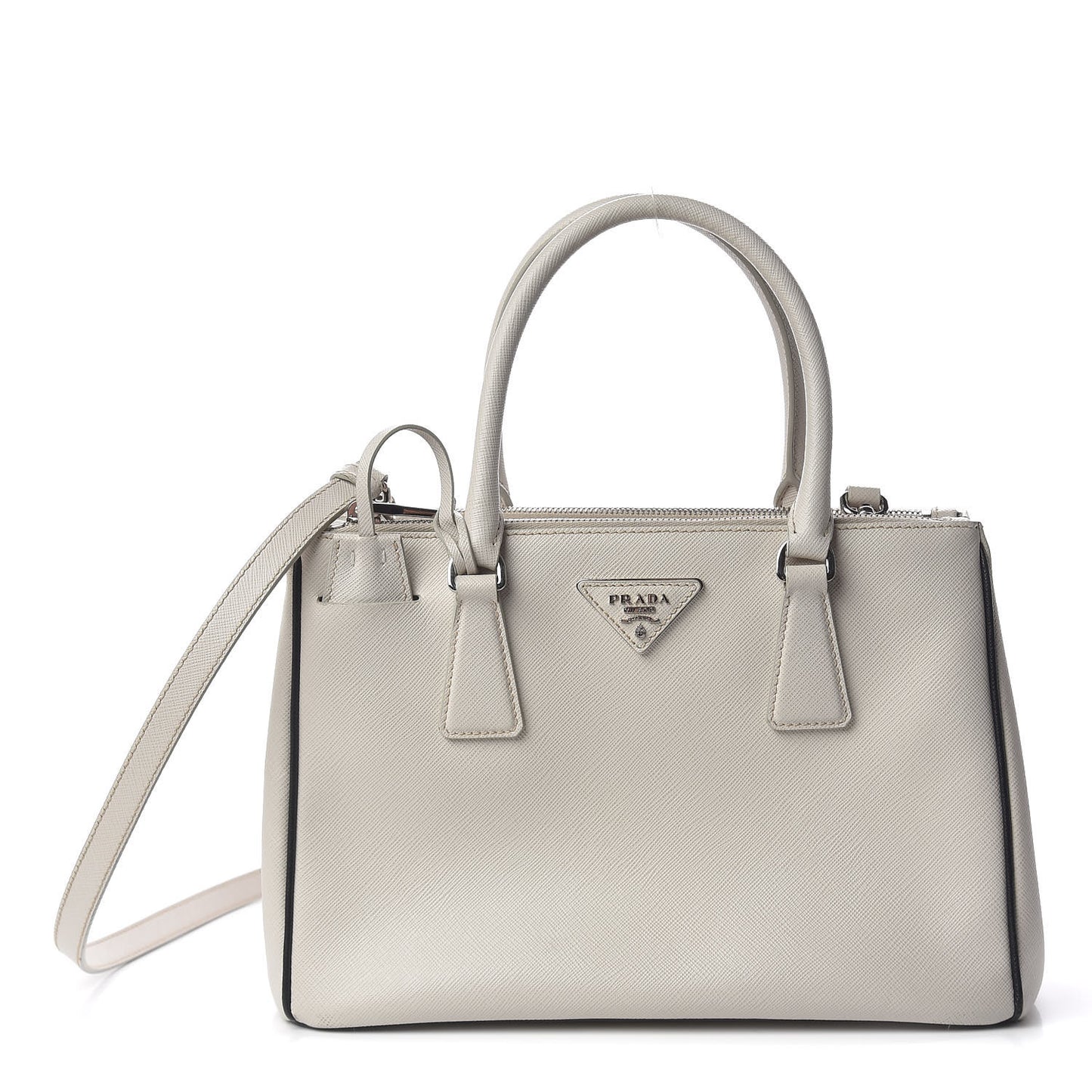 Saffiano Small Galleria Double Zip Tote Talco Black