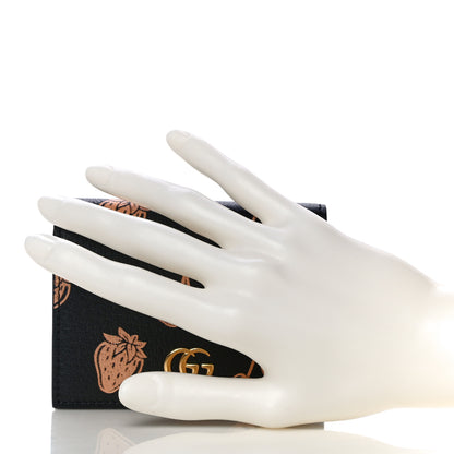Gucci Textured Dollar Calfskin Berry Print GG Marmont Card Case Black Light Copper 2 of 10