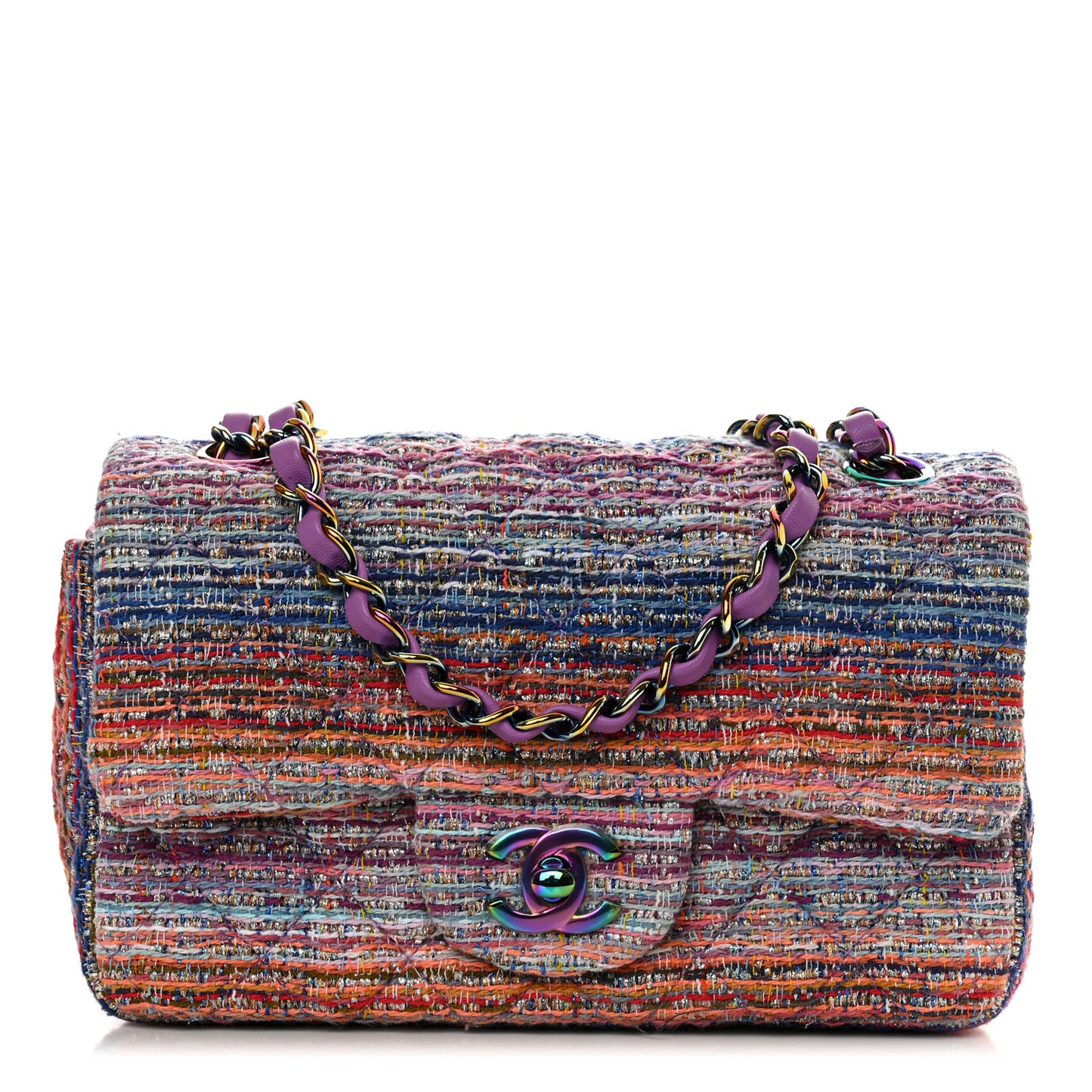 Tweed Quilted Mini Rectangular Flap Blue Pink Orange
