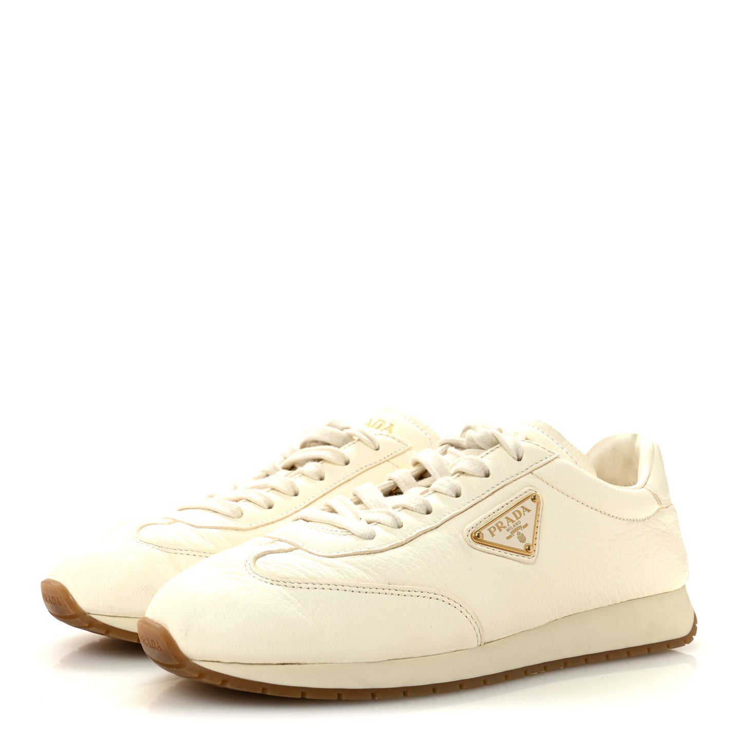 Calfskin Metal Triangle Logo Womens Sneakers 40 Neutral