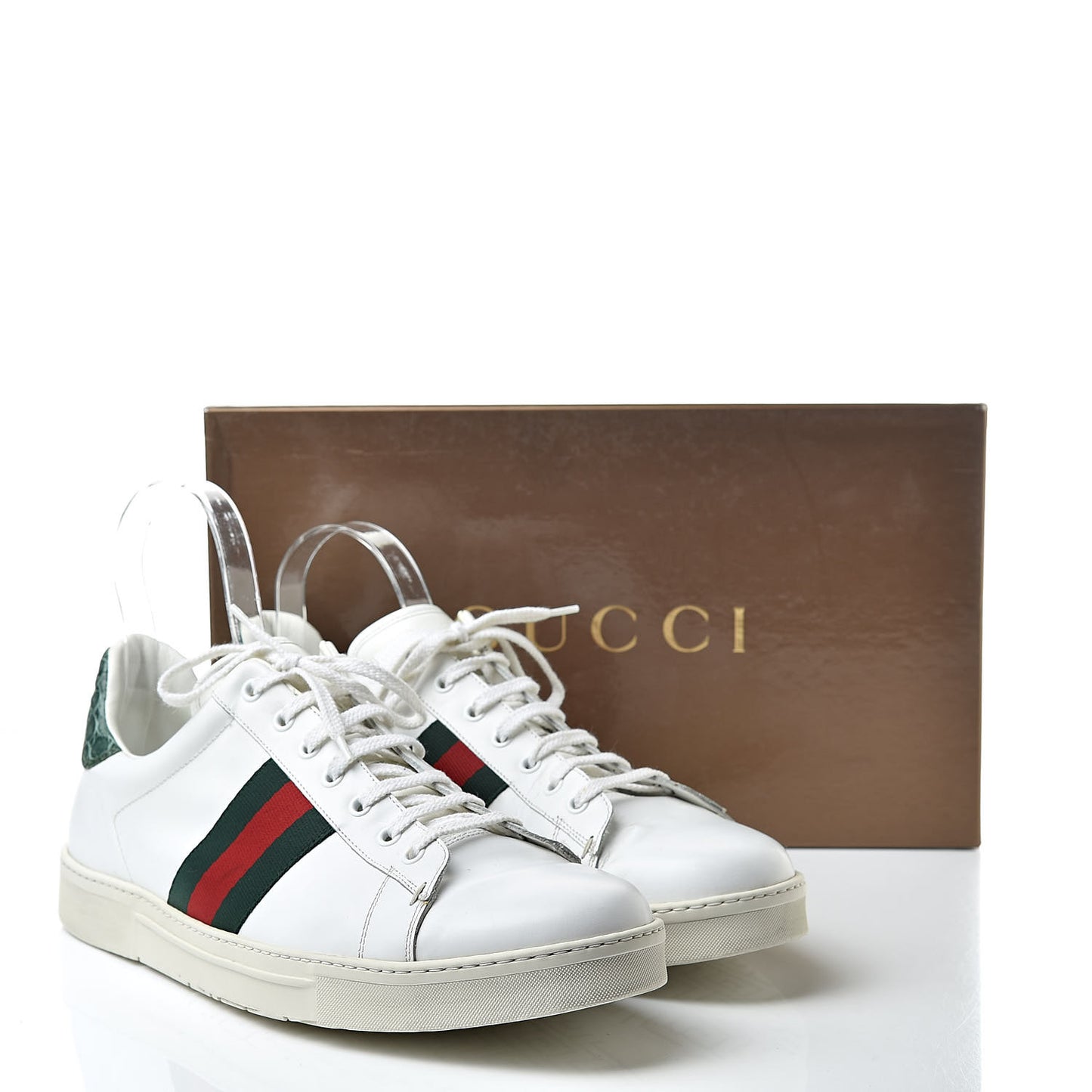 Calfskin Crocodile Web Mens Ace Sneakers 13 White Green
