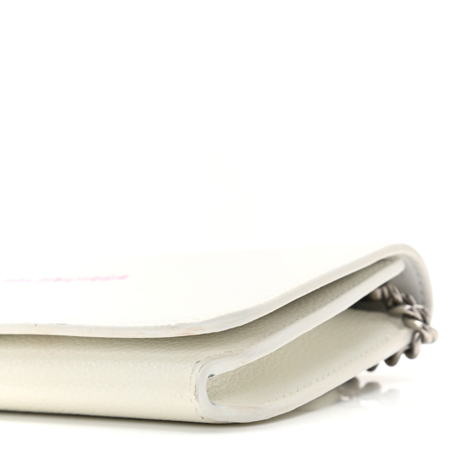 Grained Calfskin Logo Cash Phone Holder Wallet On Chain White Fluo Pink