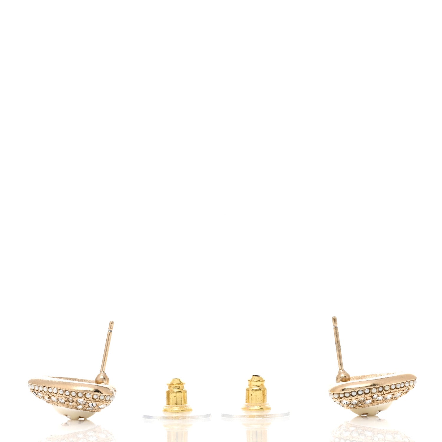 Chanel Pearl Crystal CC Heart Earrings Gold White 3 of 4