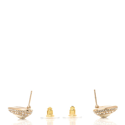 Chanel Pearl Crystal CC Heart Earrings Gold White 3 of 4