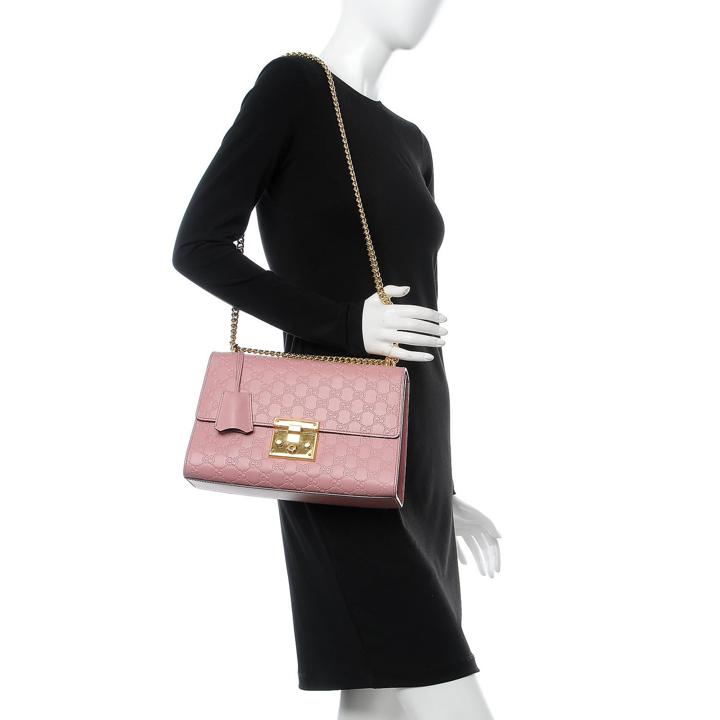 Guccissima Signature Medium Padlock Shoulder Bag Rose Baby Candy