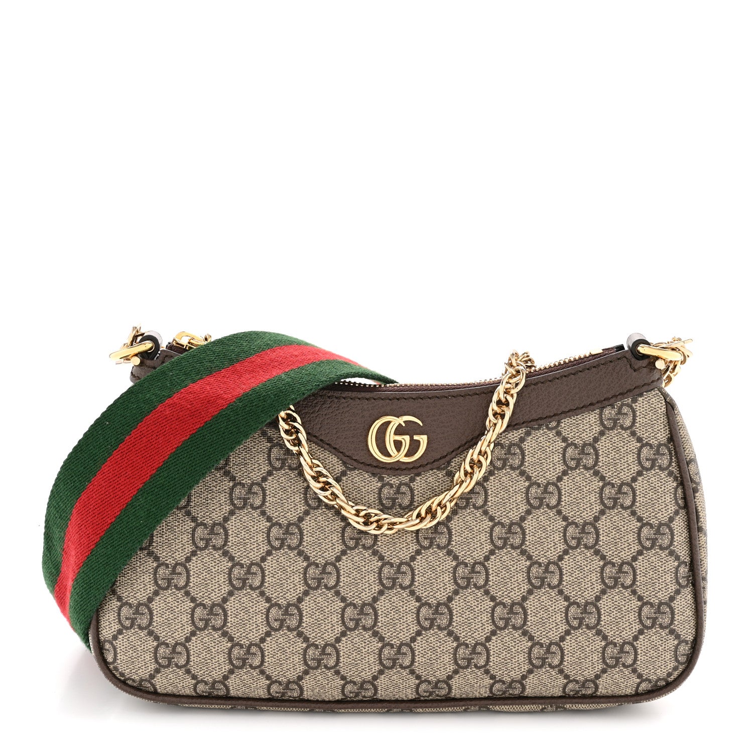 Gucci GG Supreme Monogram Textured Dollar Calfskin Web Small Ophidia GG Handbag Beige Ebony New Acero 1 of 11
