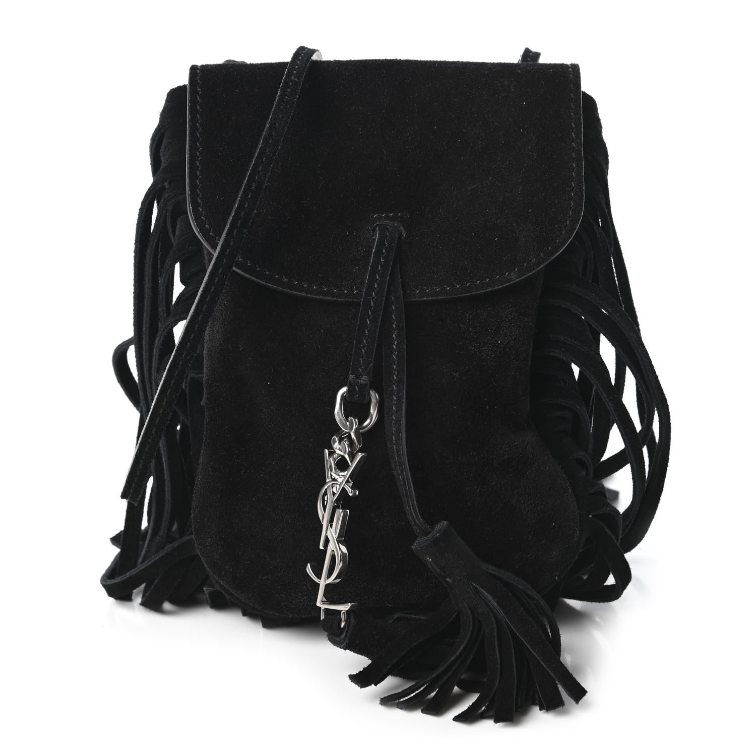 Saint Laurent Suede Fringe Toy Monogram Anita Crossbody Bag Black 1 of 10