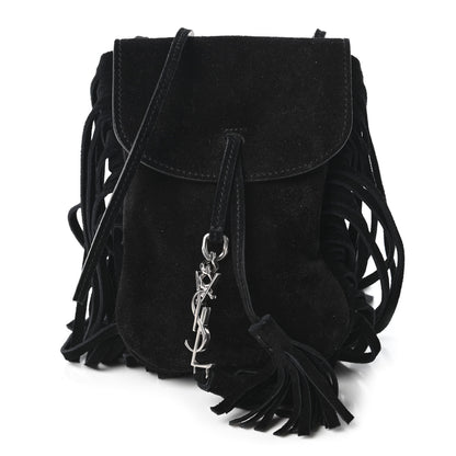 Saint Laurent Suede Fringe Toy Monogram Anita Crossbody Bag Black 1 of 10