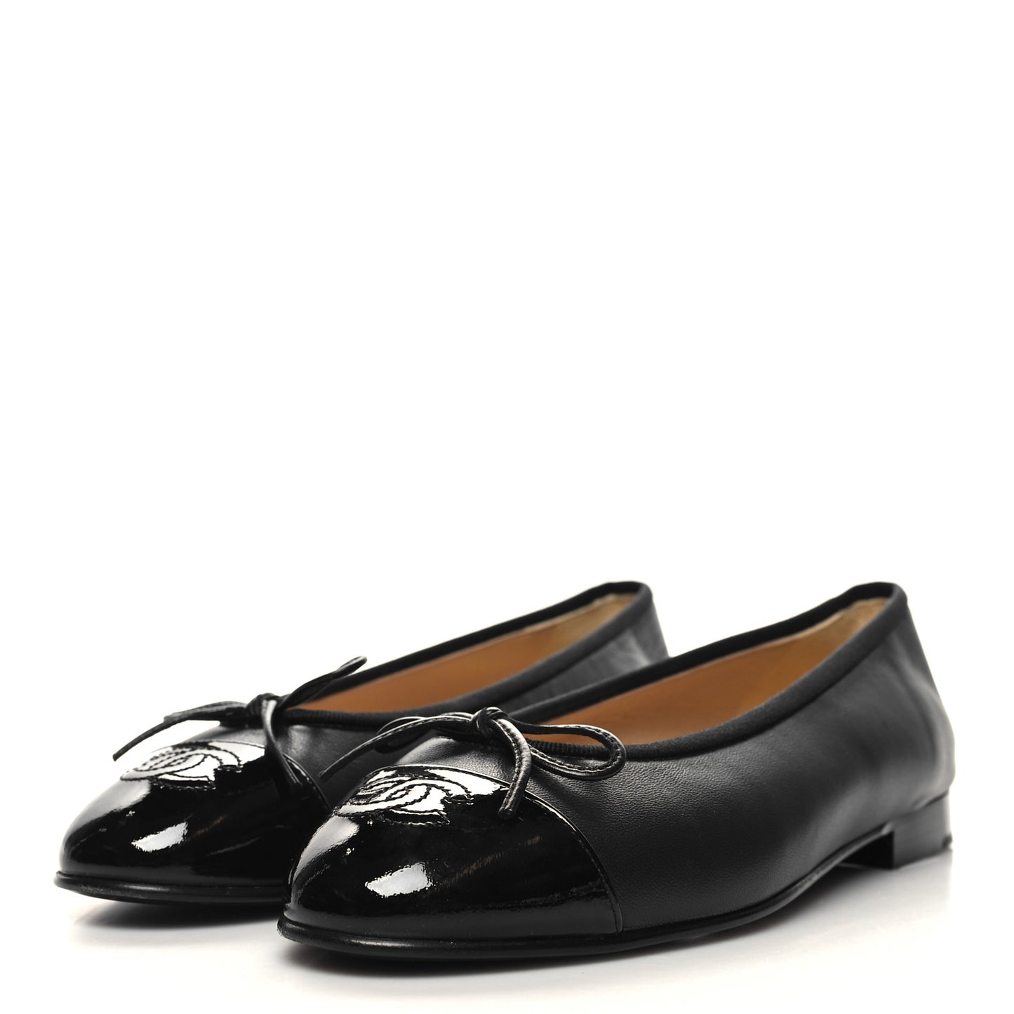 Lambskin Patent CC Cap Toe Ballerina Flats 37.5 Black