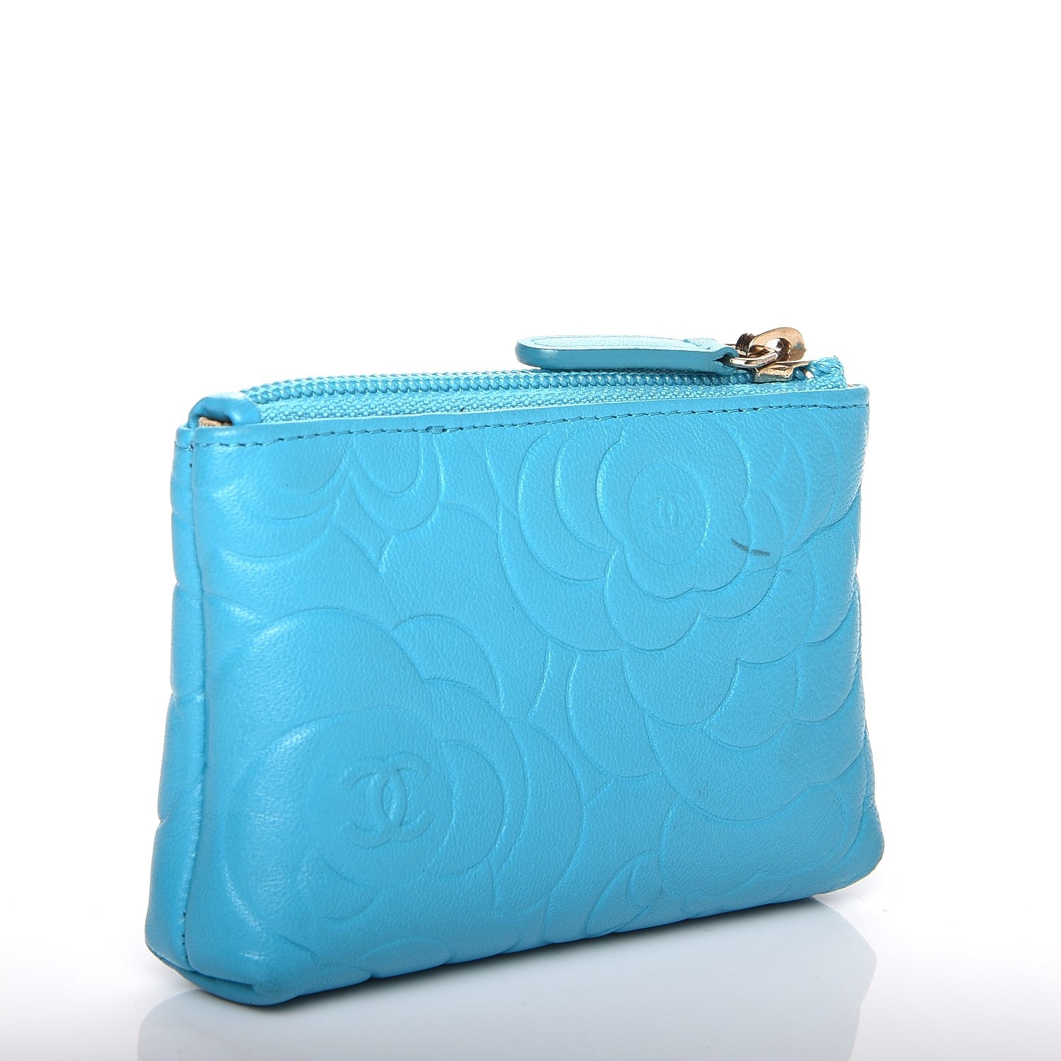 Chanel Lambskin Camellia Embossed Key Holder Case Turquoise 3 of 9