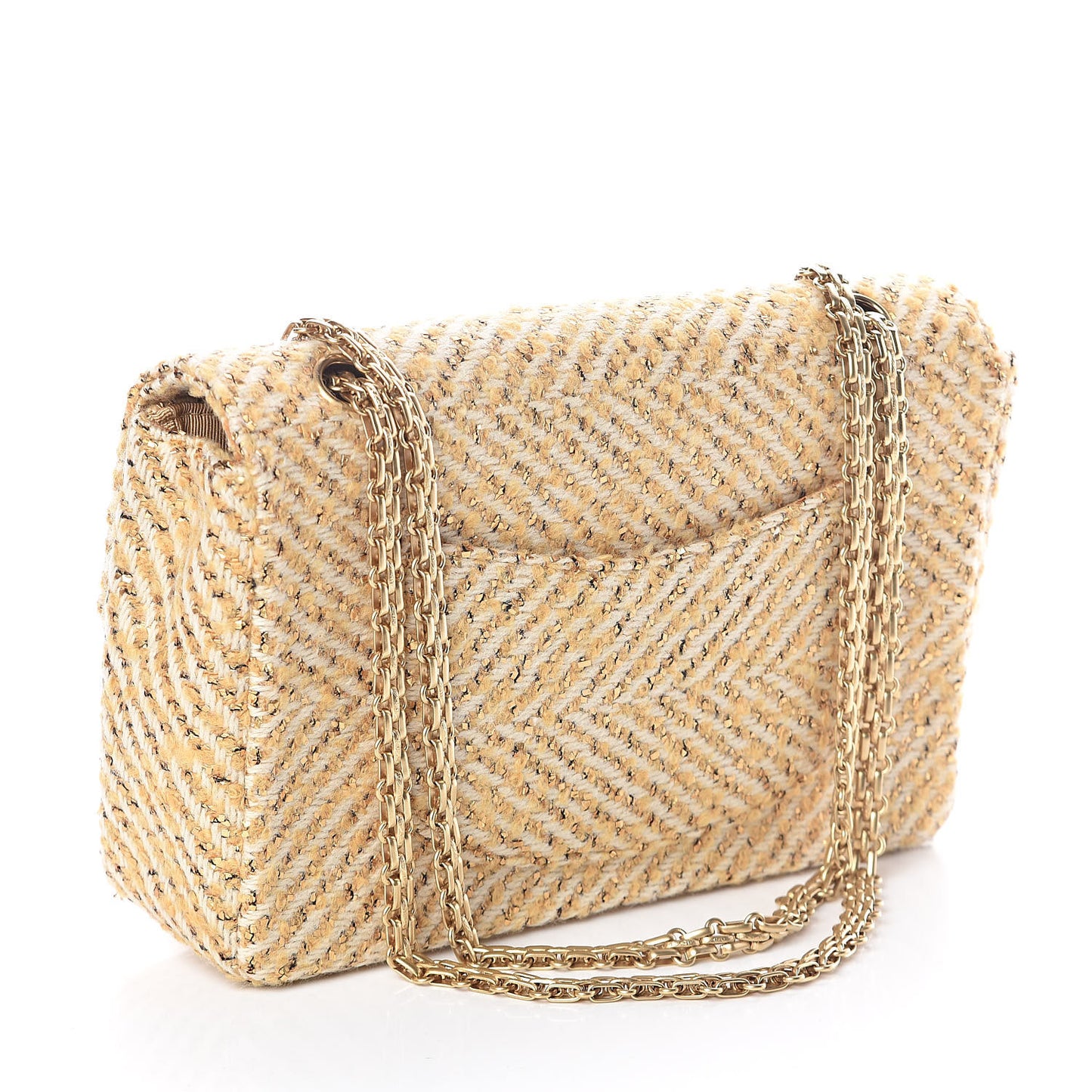 Fabric Medium Single Flap Beige Gold
