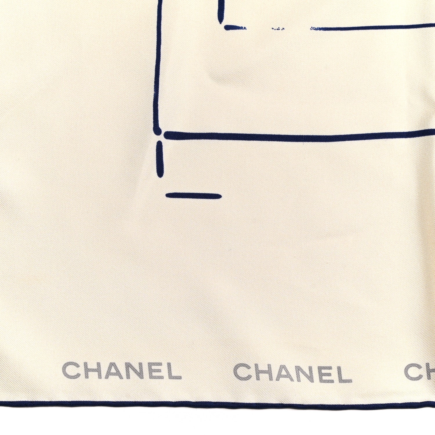 Chanel Silk Square Scarf Ivory Navy 2 of 3