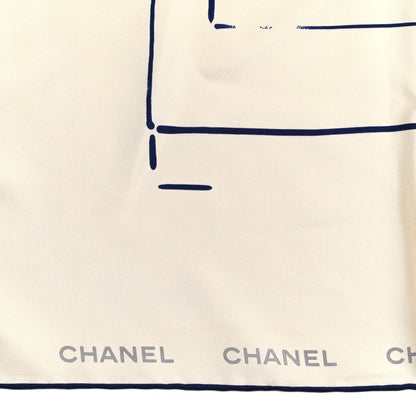Chanel Silk Square Scarf Ivory Navy 2 of 3