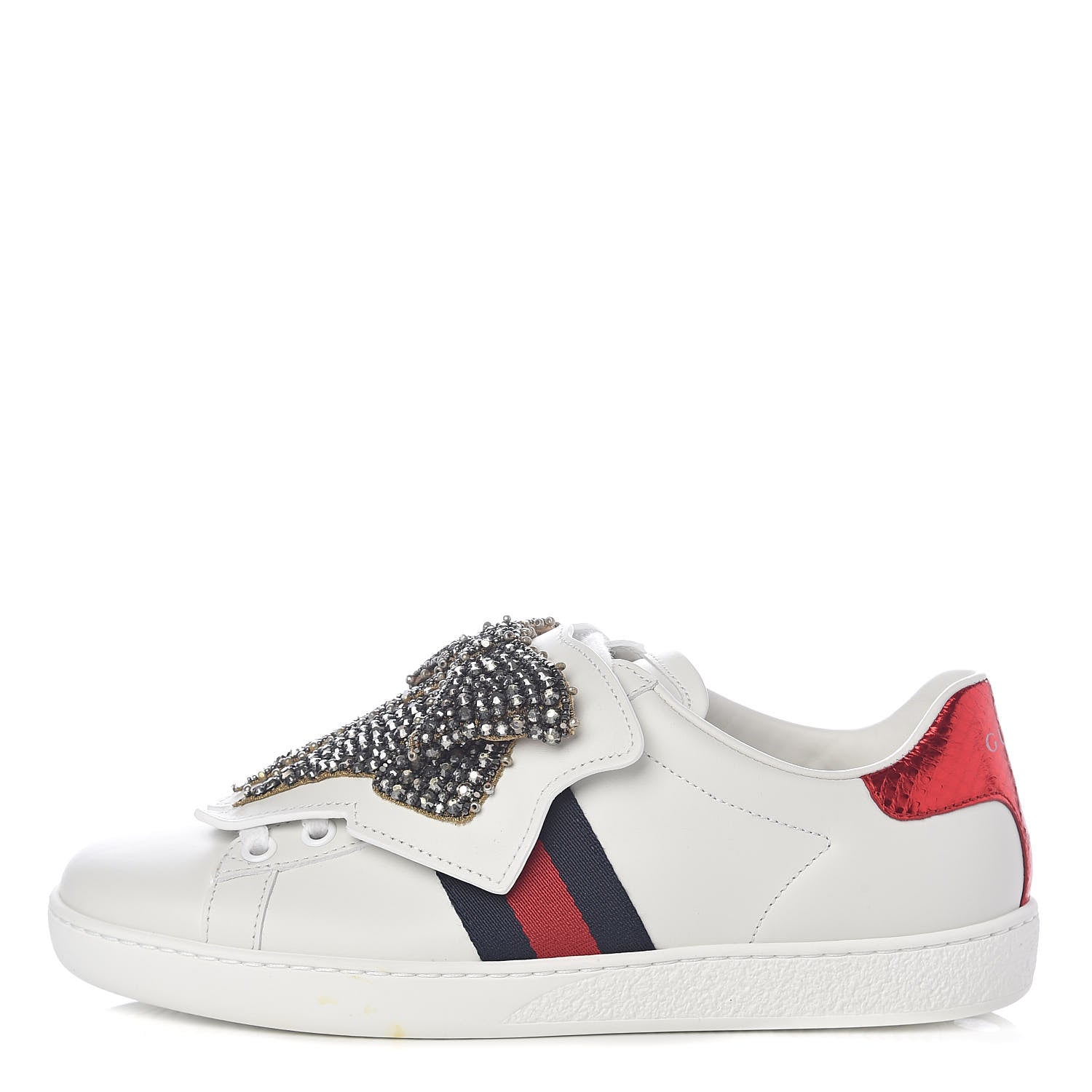 Gucci Calfskin Ayers Web Womens Ace Bow Lace Sneakers 35.5 White 1 of 7