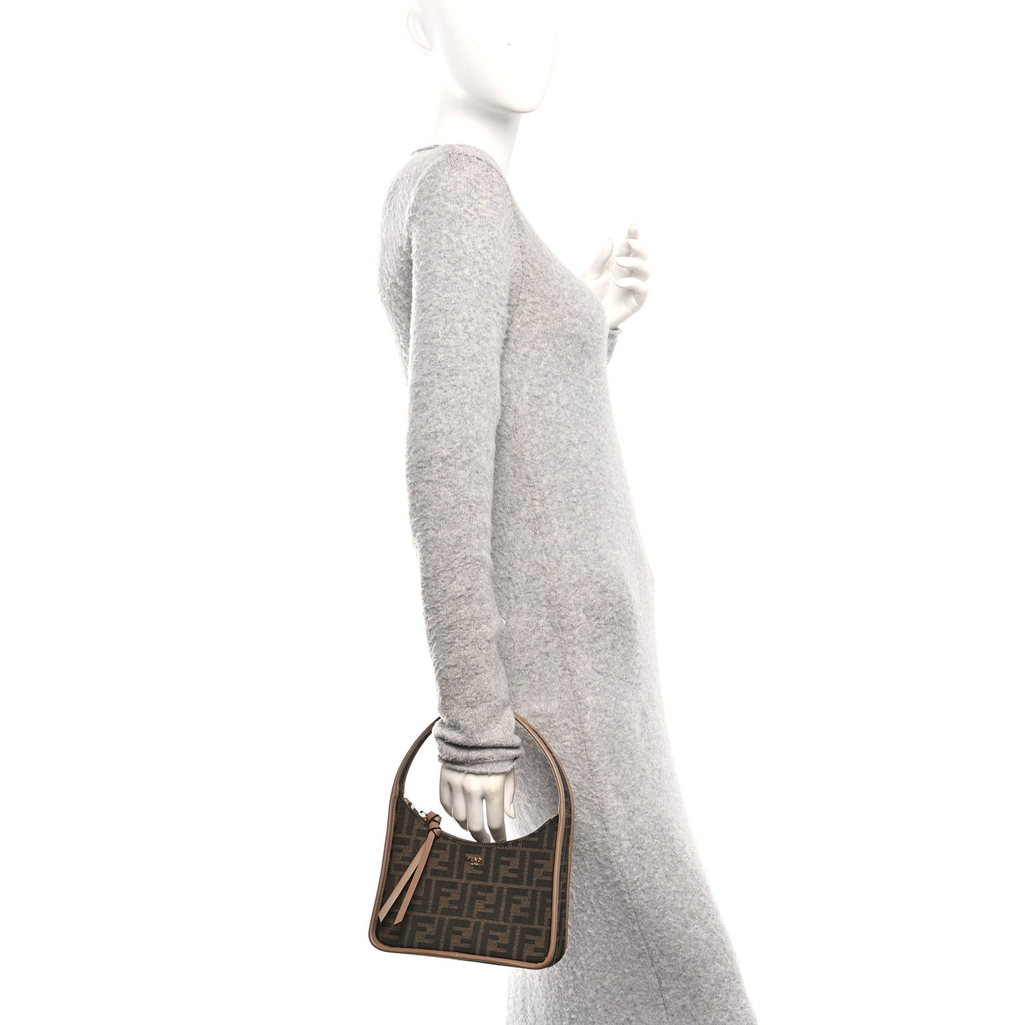 Fabric Jacquard Vitello Grace FF 1974 Mini Fendessence Shoulder Bag Tobacco Moro Ebano