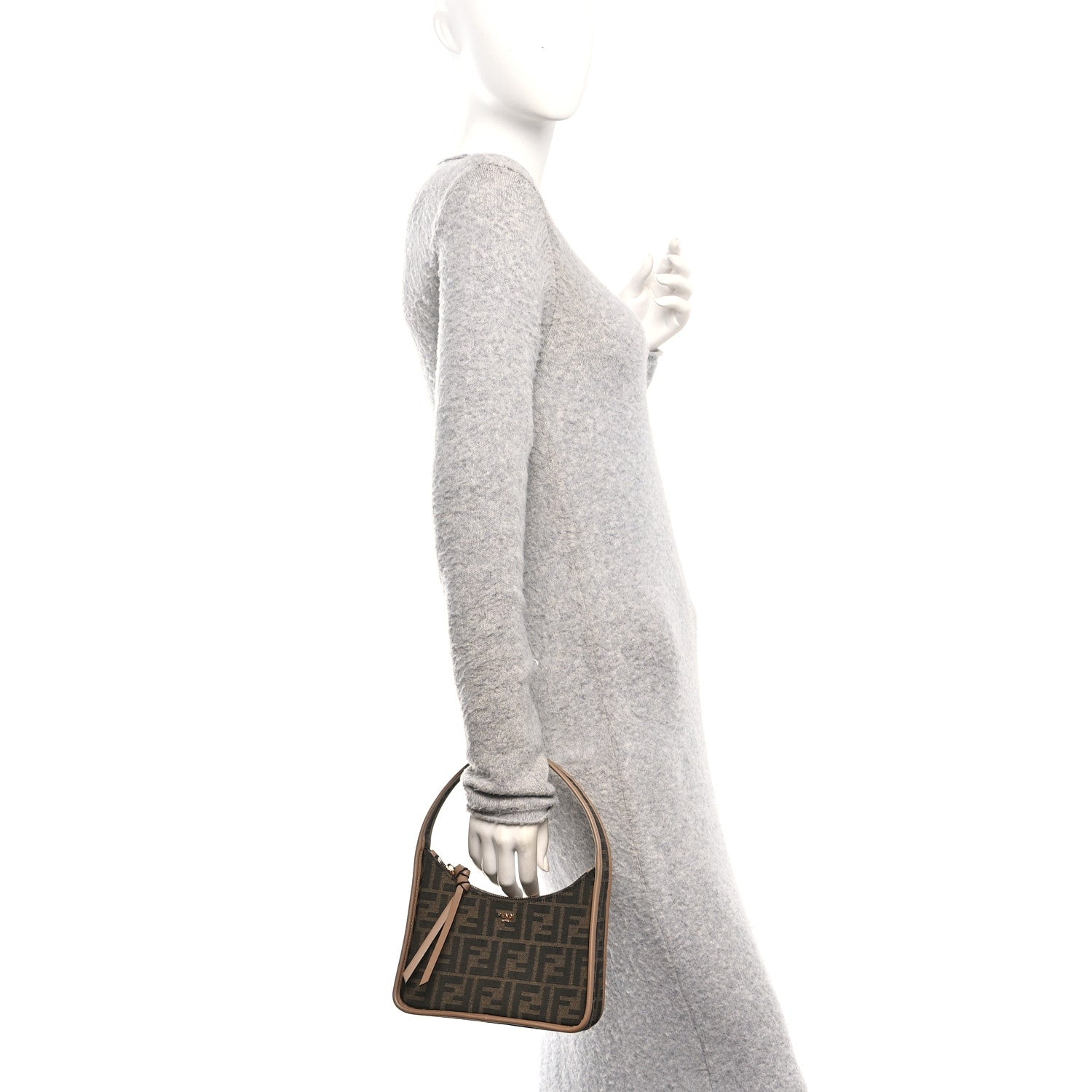 Fendi Fabric Jacquard Vitello Grace FF 1974 Mini Fendessence Shoulder Bag Tobacco Moro Ebano 2 of 11