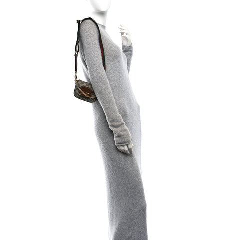 GG Supreme Monogram Azalea Calfskin Web Horsebit 1955 Wallet On Strap Beige Ebony Brown Sugar