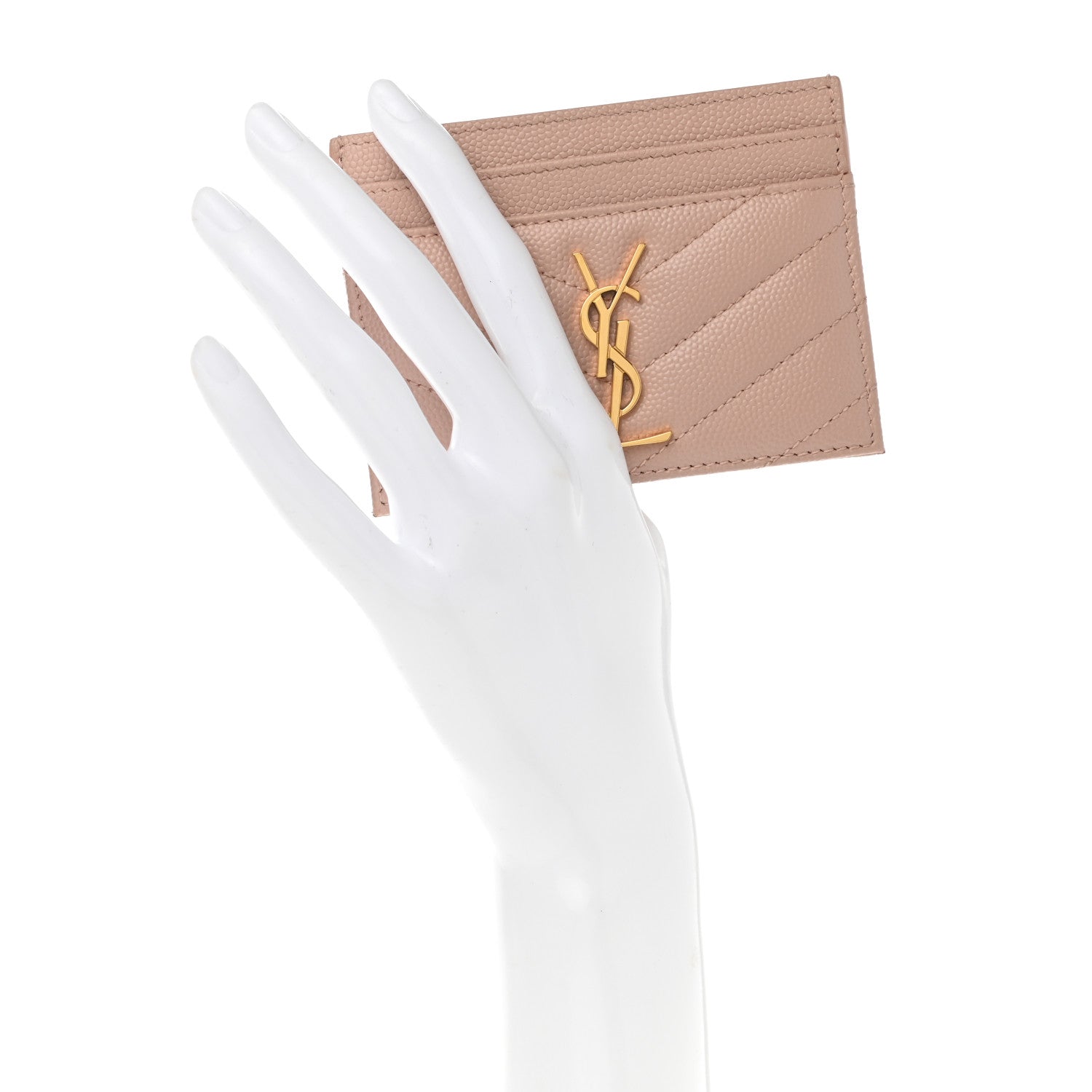 Saint Laurent Grain De Poudre Matelasse Chevron Monogram Credit Card Case Pale Pink 2 of 8