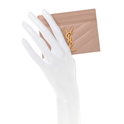 Saint Laurent Grain De Poudre Matelasse Chevron Monogram Credit Card Case Pale Pink 2 of 8