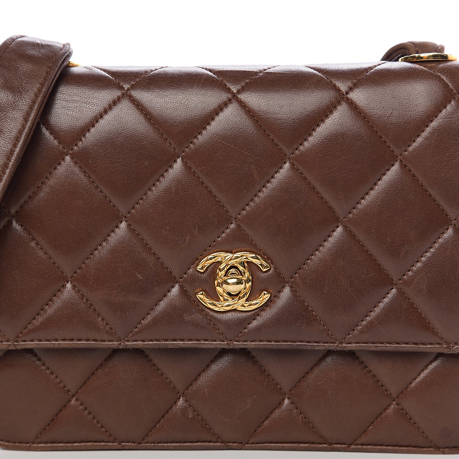 Chanel Lambskin Quilted Flap Shoulder Bag Brown 9 of 10