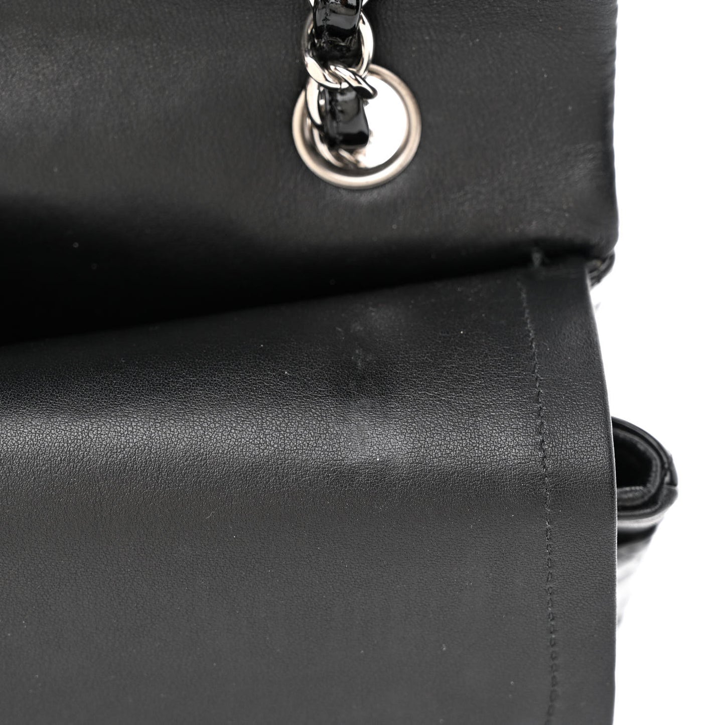 Patent Quilted Medium Double Flap Black