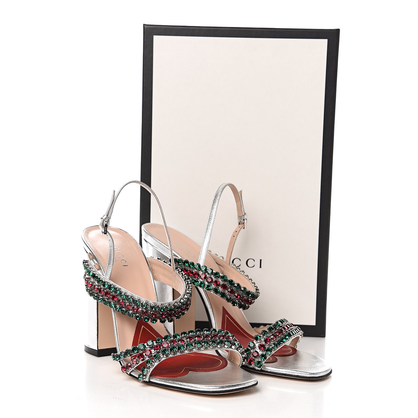 Nappa Silk Crystal Bertie High Heel Sandals 39 Argento