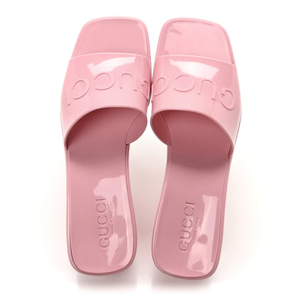 Gucci Rubber Gucci Logo Womens Platform 20/60mm Slide Sandals 37 Wild Rose 5 of 9