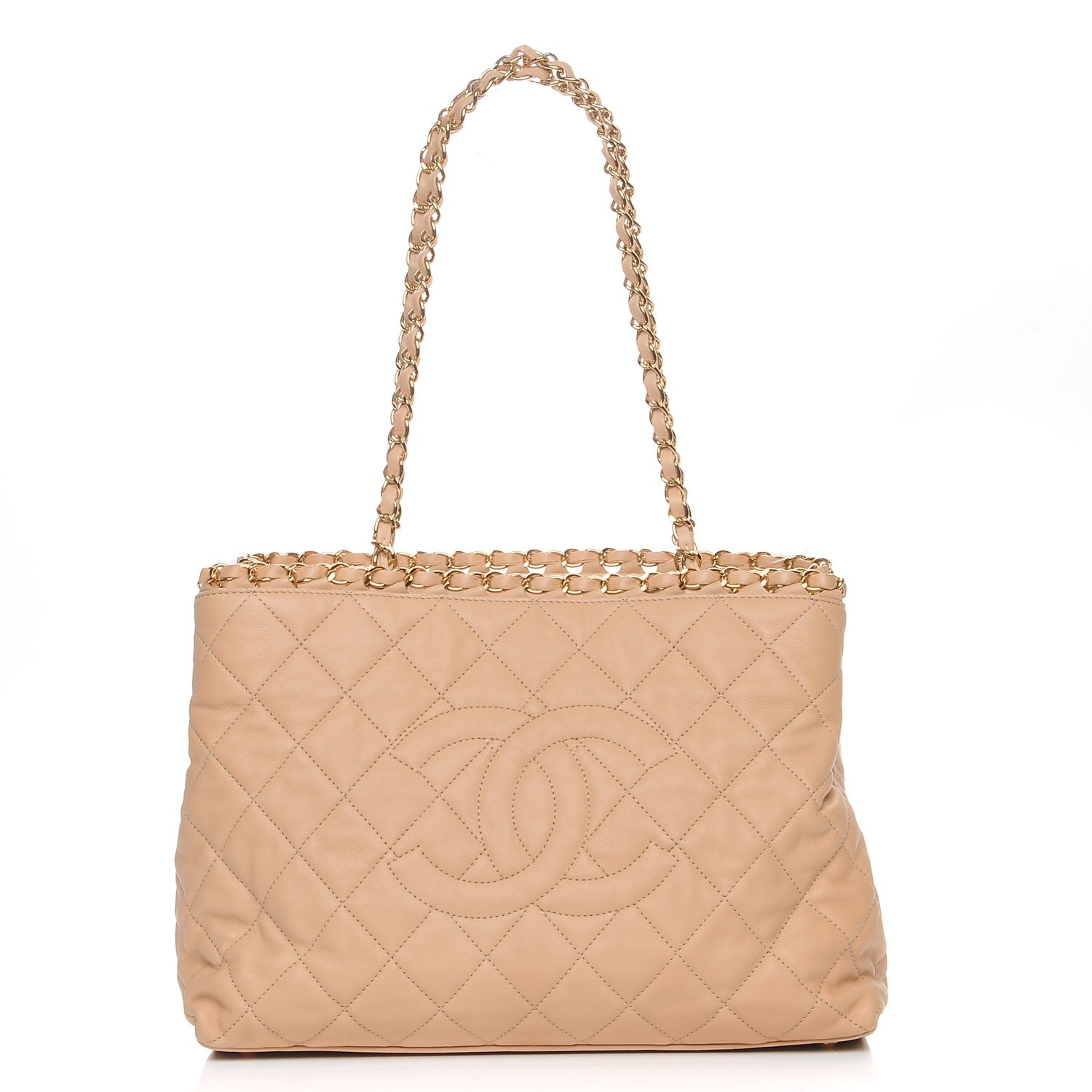 Chanel Lambskin Quilted Small Chain Me Tote Light Beige 1 of 7