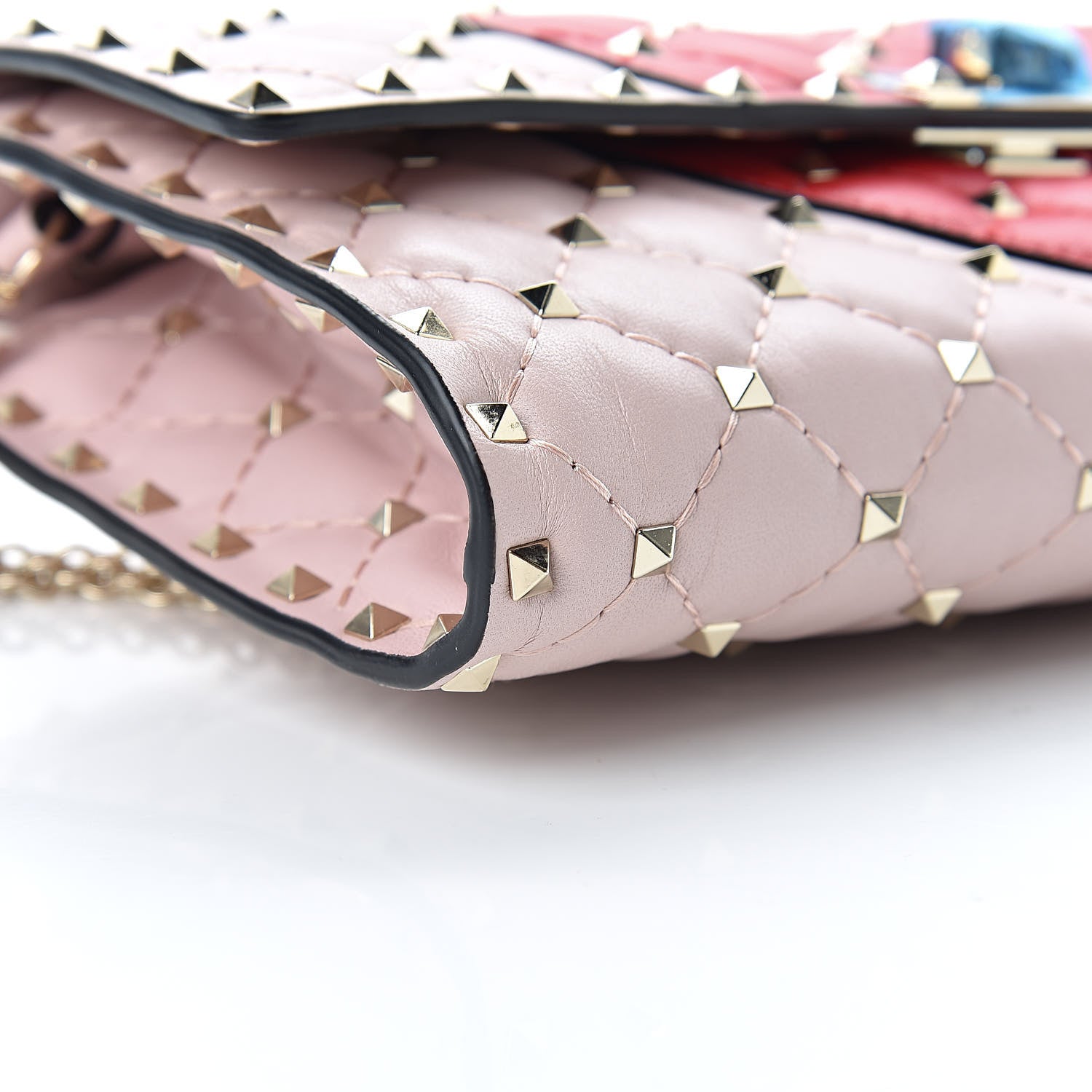 Valentino Garavani Nappa Rockstud Spike Heart Wallet on Chain Poudre 8 of 10