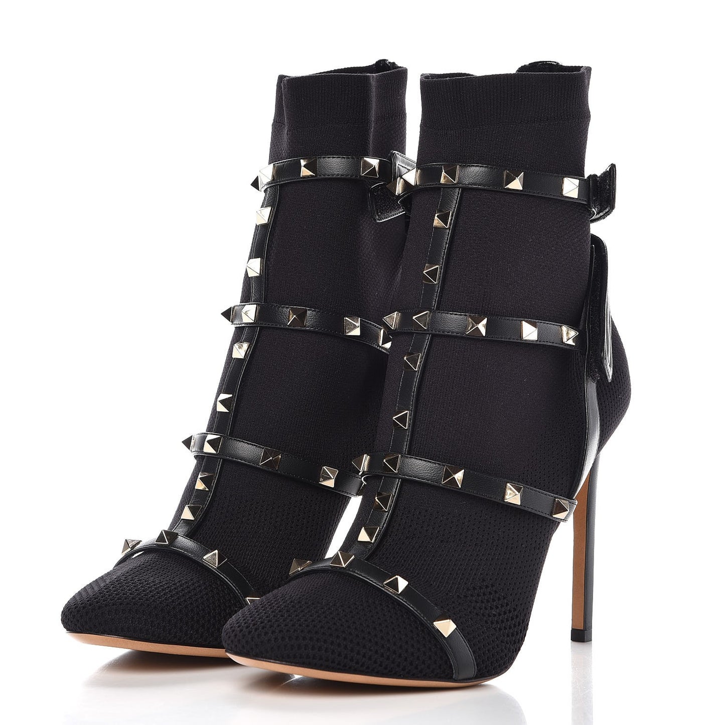 Knit Nappa Rockstud Bodytech 105mm Ankle Boots 40 Black