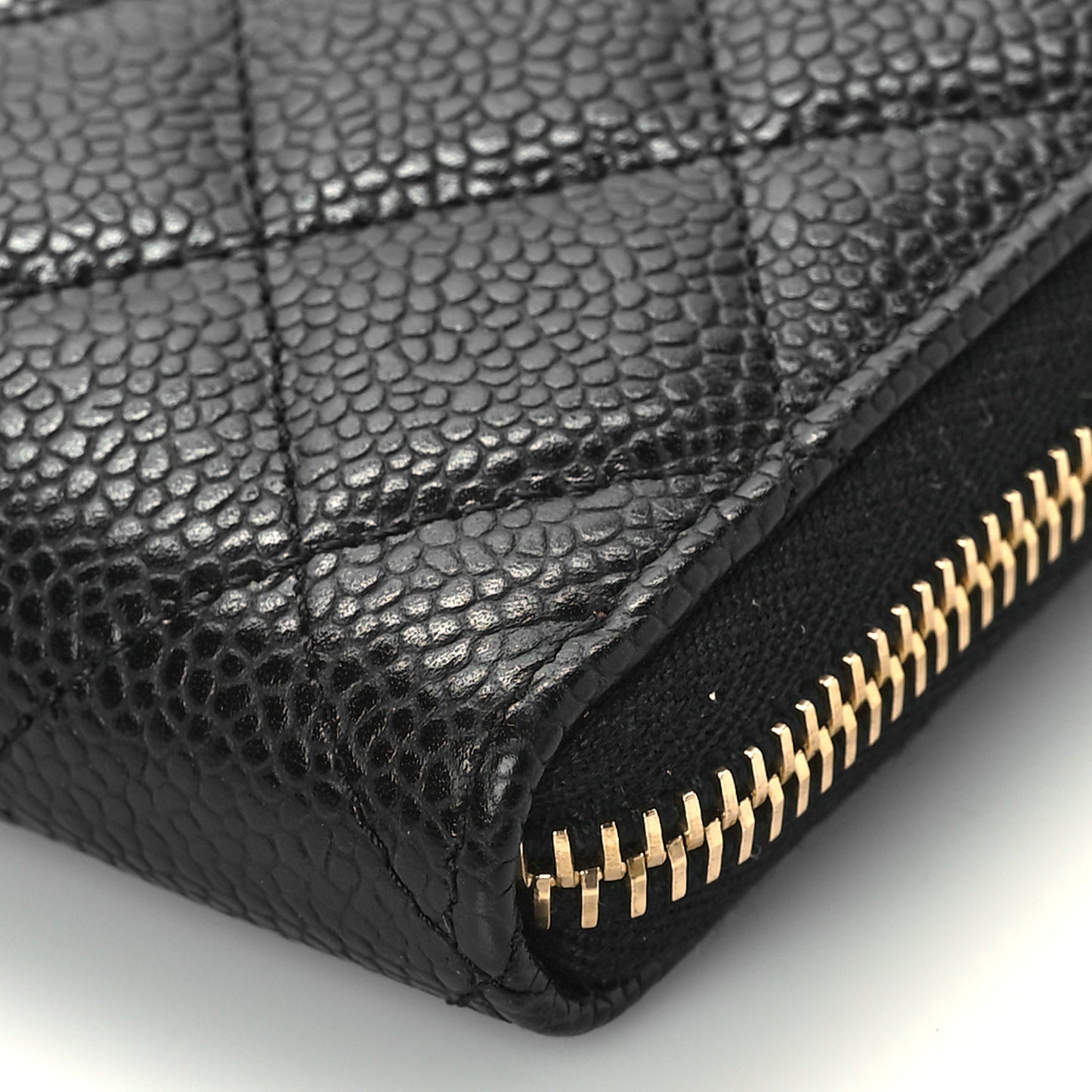 Caviar Quilted Large Zip Around Wallet Black