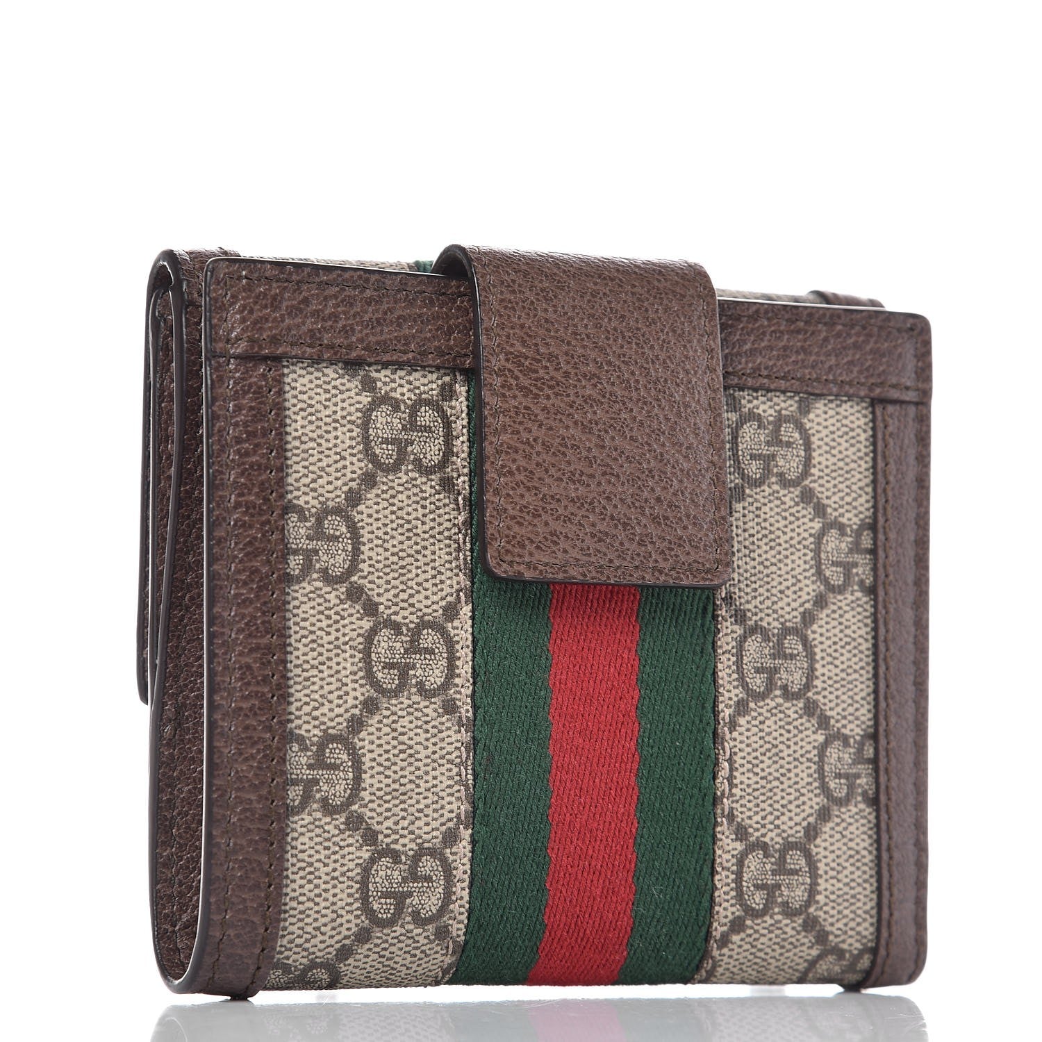 Gucci GG Supreme Monogram Web Ophidia French Flap Wallet Beige New Acero 3 of 8