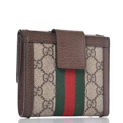 Gucci GG Supreme Monogram Web Ophidia French Flap Wallet Beige New Acero 3 of 8