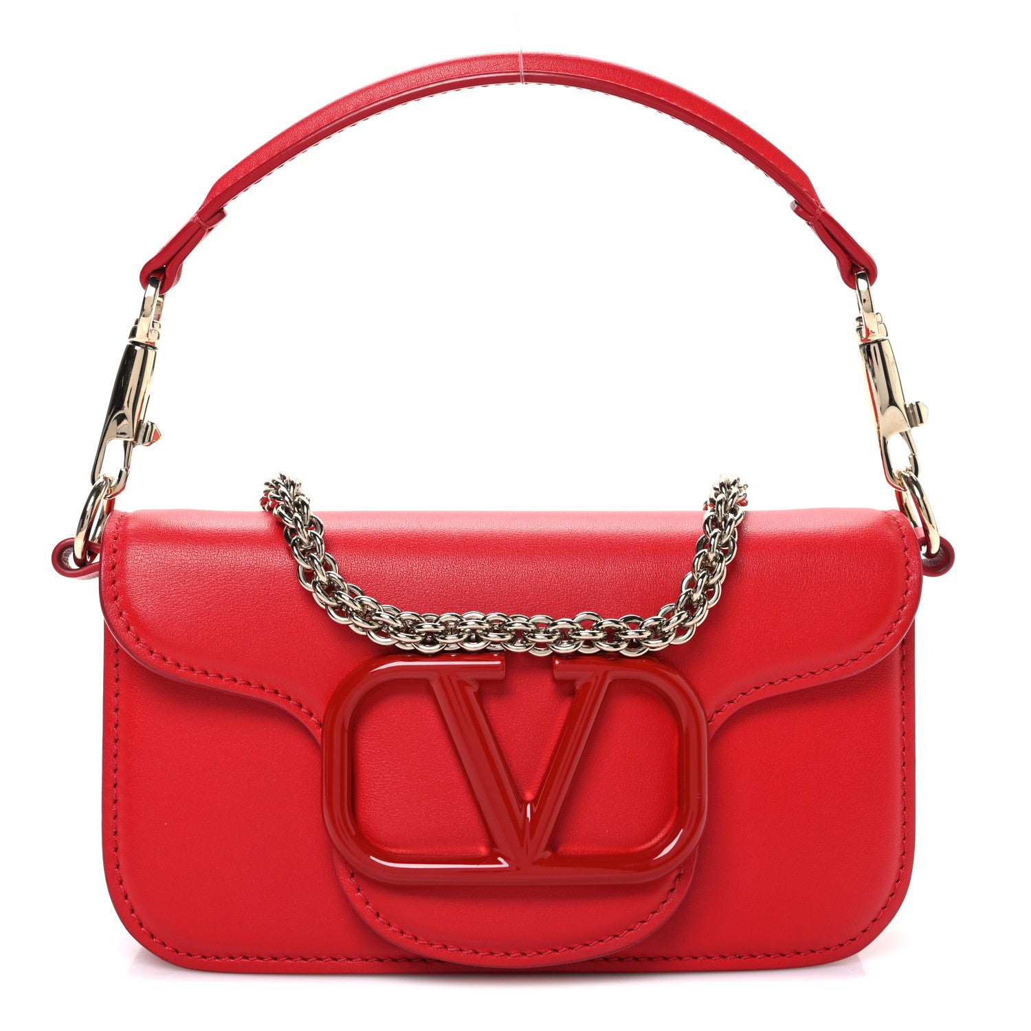 Valentino Garavani Calfskin Enamel Vlogo Small Loco Shoulder Bag Rouge Pur 1 of 10