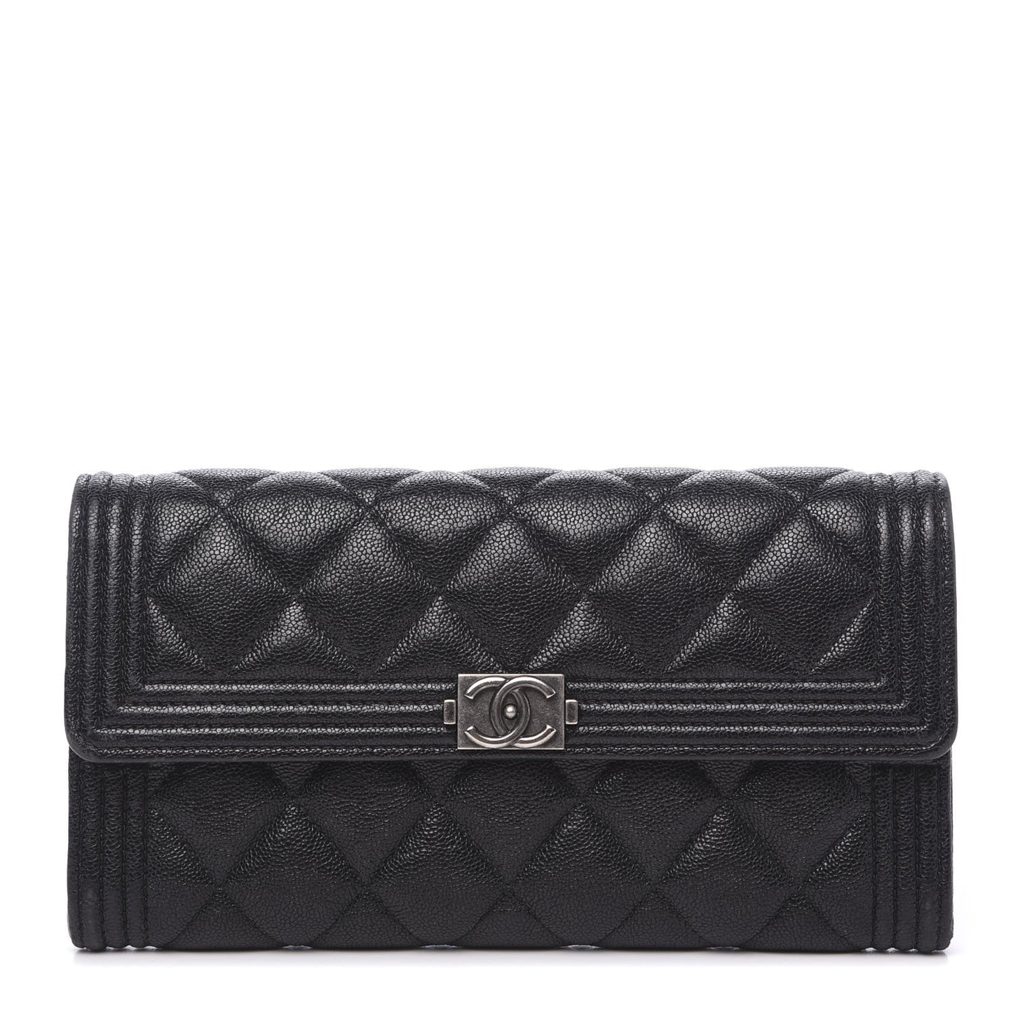 Caviar Quilted Boy Flap Wallet Black