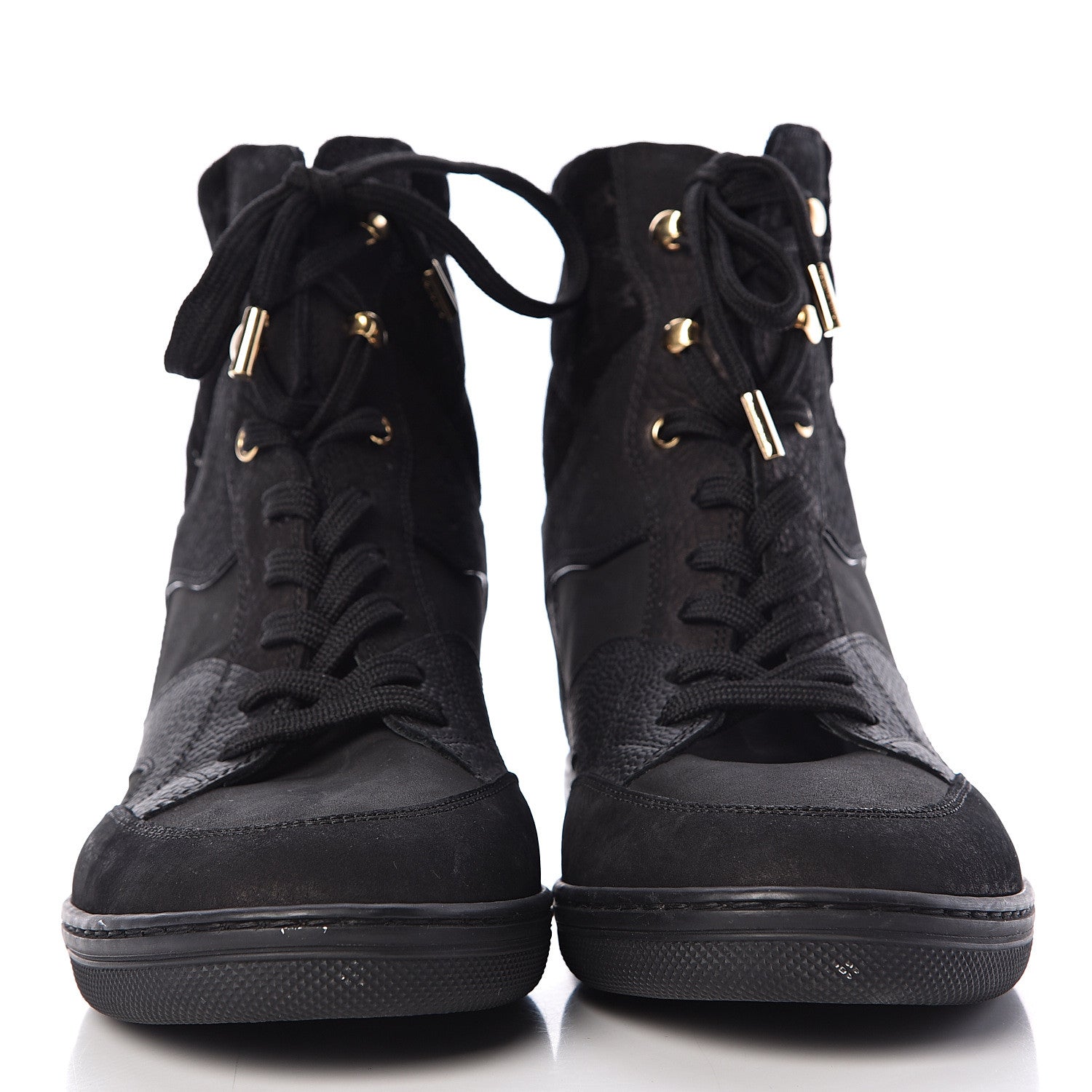 Louis Vuitton Calfskin Suede Monogram Cliff Top Wedge Sneakers 41 Black 2 of 13